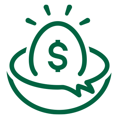 icon showing money in the form of an egg within a nest implying nest egg savings